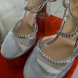 Silver Platform Heels with Rhinestone Accents